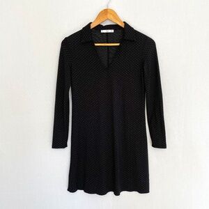 MNG MANGO Women's XS Black & White Dot V-neck Collar Long Sleeve Dress